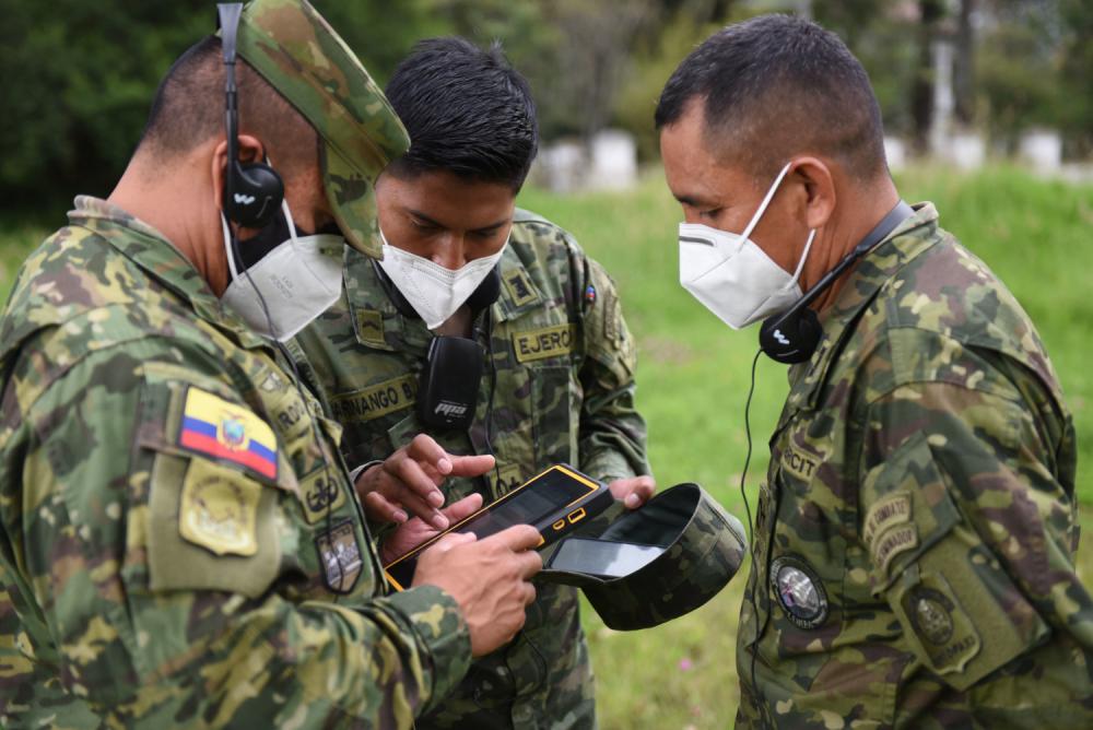 Ecuadorian Army soldiers utilize new demining equipment in the field