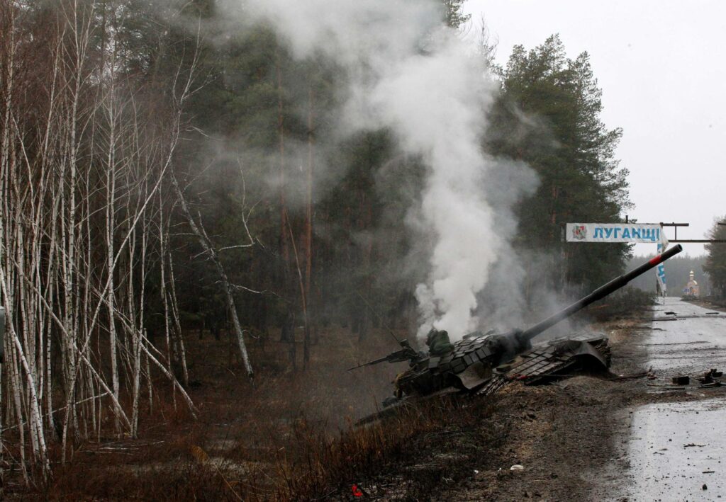 Russian tank destroyed in Ukraine