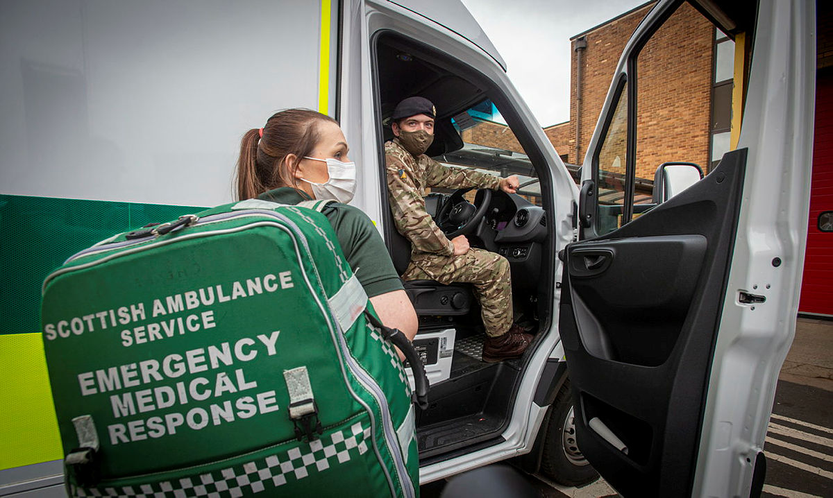 British military personnel supporting the Scottish Ambulance Service.