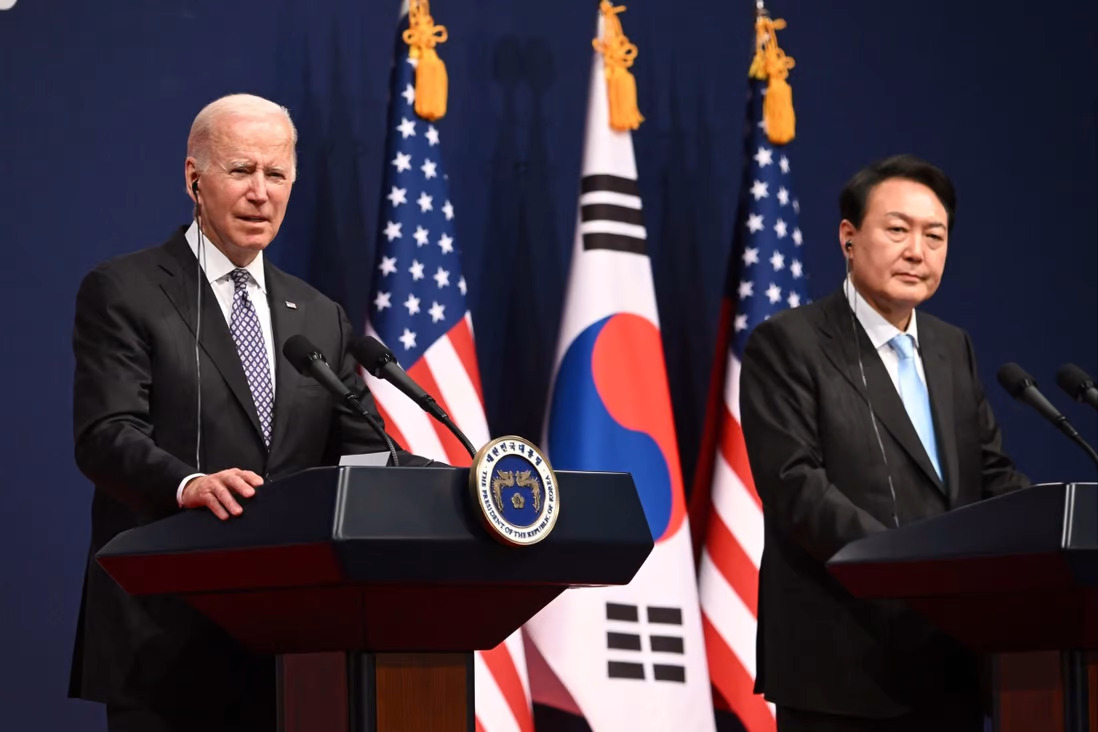 US President Joe Biden holds a press conference with South Korean President Yoon Suk-yeol at the People’s House in Seoul