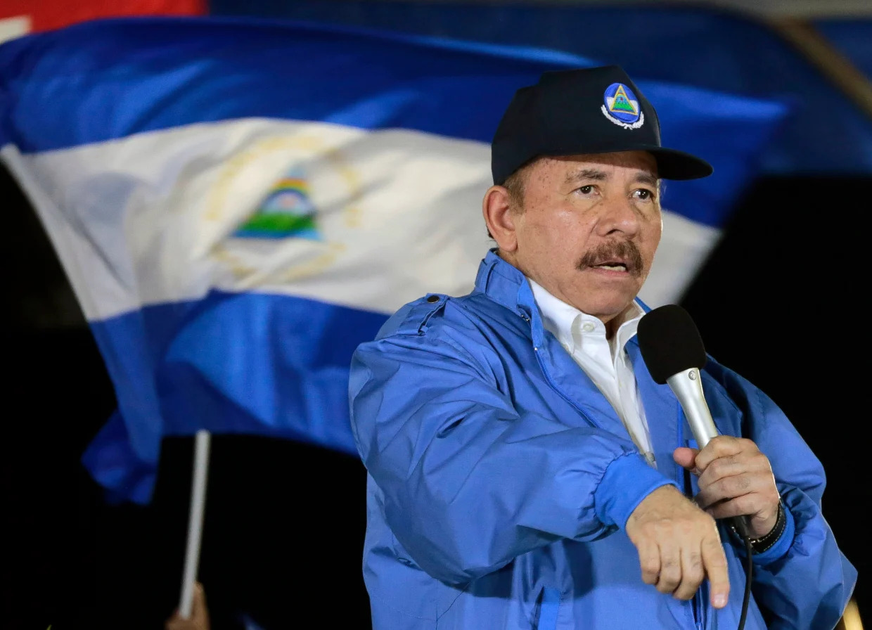 Nicaraguan President Daniel Ortega speaks to supporters