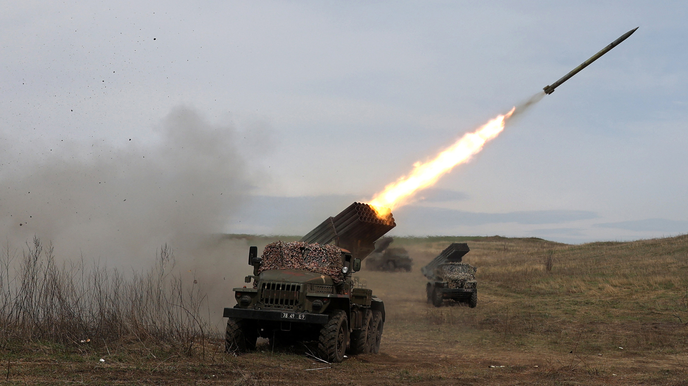 A Ukrainian multiple rocket launcher BM-21 