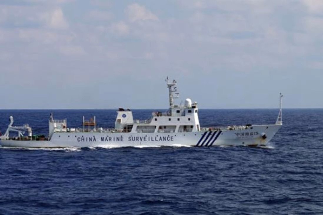 A Chinese marine surveillance ship cruises near the disputed islands known as the Senkaku islands in Japan and Diaoyu islands in China
