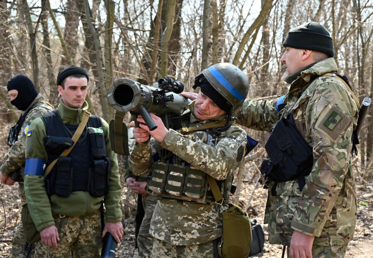 Members of the Ukrainian Territorial Defence Forces attend tactical, combat and first aid training course during Russia's military invasion