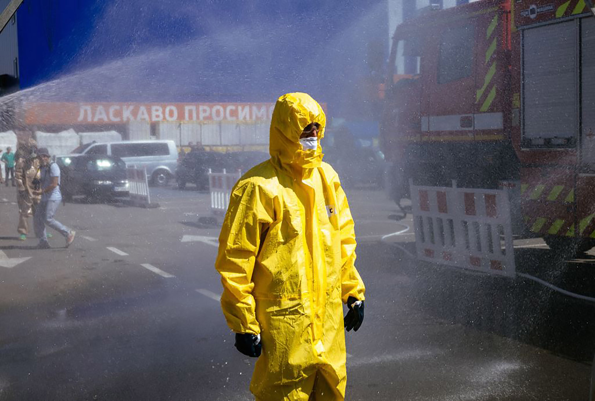 A Ukrainian Emergency Ministry rescuer attends an exercise in Zaporizhzhia in case of a possible nuclear incident