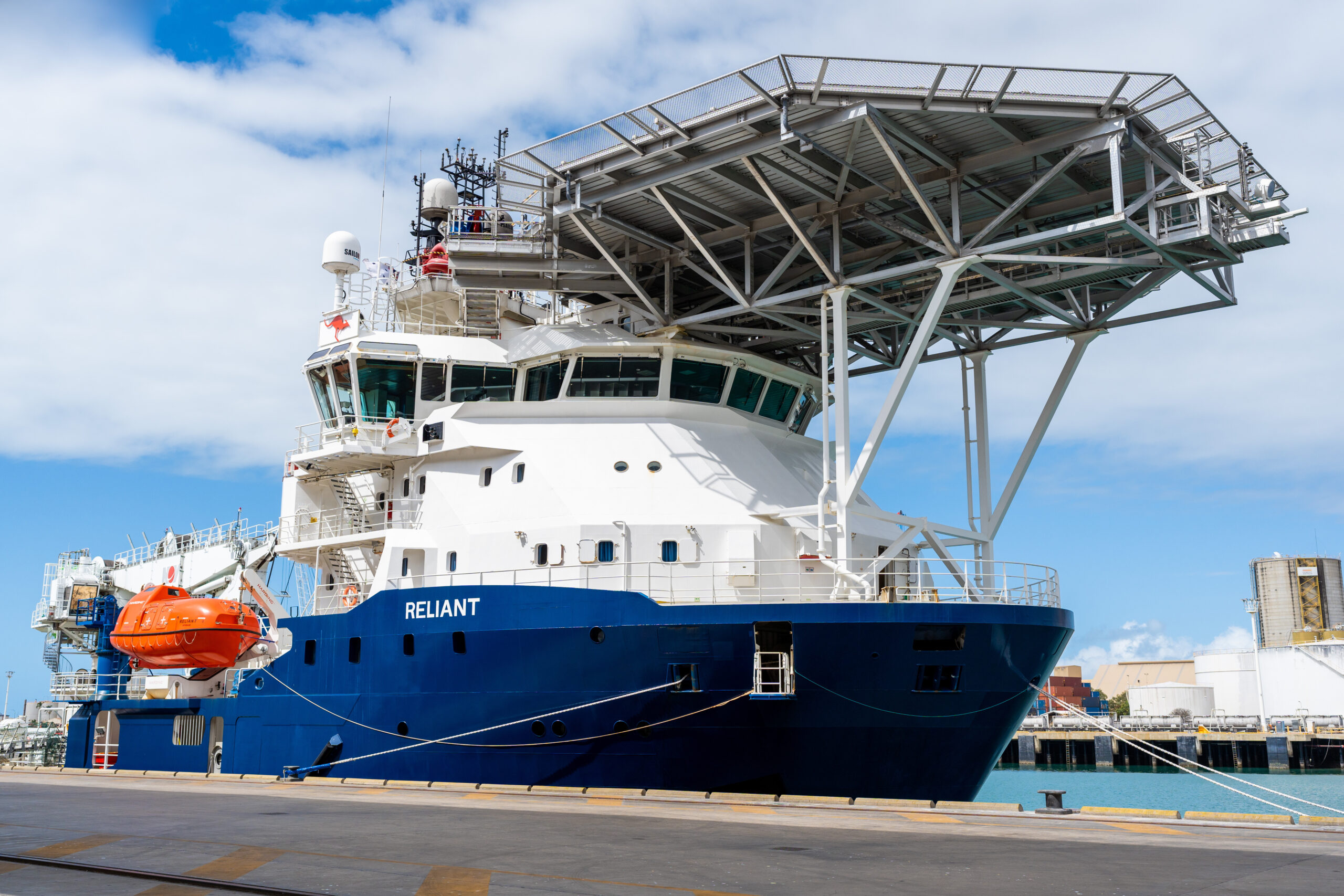 Australian Defence Vessel Reliant docked at the Port of Townsville on 07 September 2022