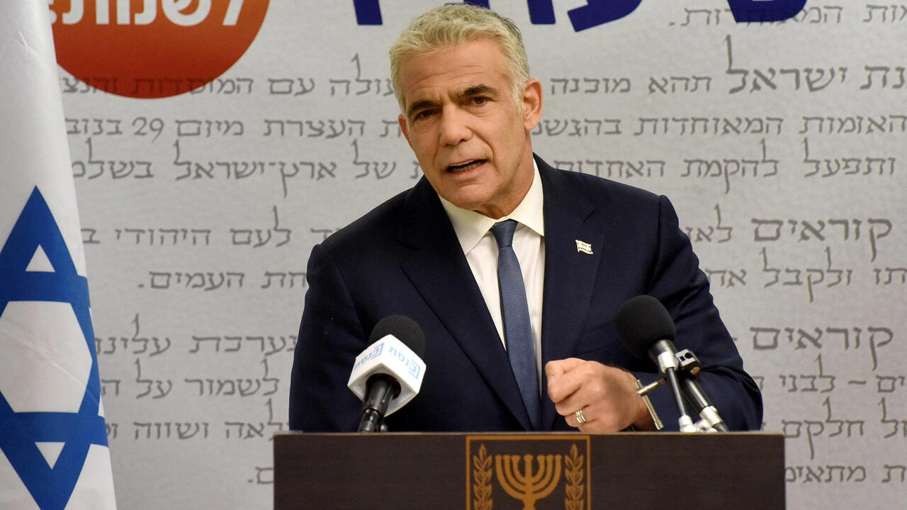 Yair Lapid at a press conference at the Knesset (Israeli parliament) in Jerusalem