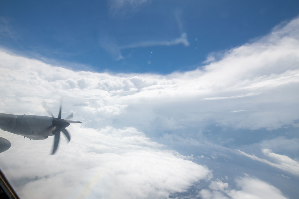 WC-130J Super Hercules aircraft assigned to the 53rd Weather Reconnaissance Squadron flies in the eye of Hurricane Ian