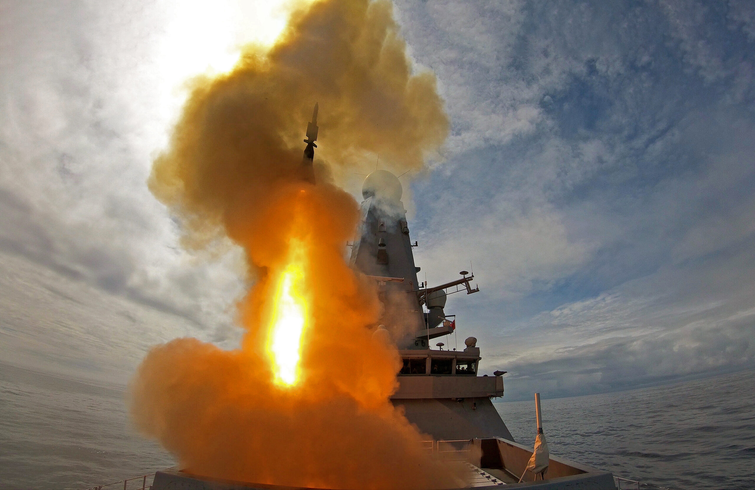 HMS Defender firing Aster missile.