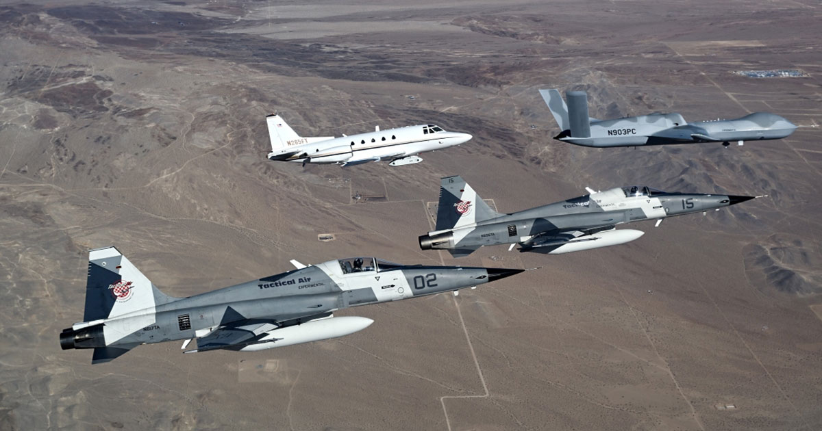 MQ-20 Avenger, Sabreliner jet, and F-5 Advanced Tigers.