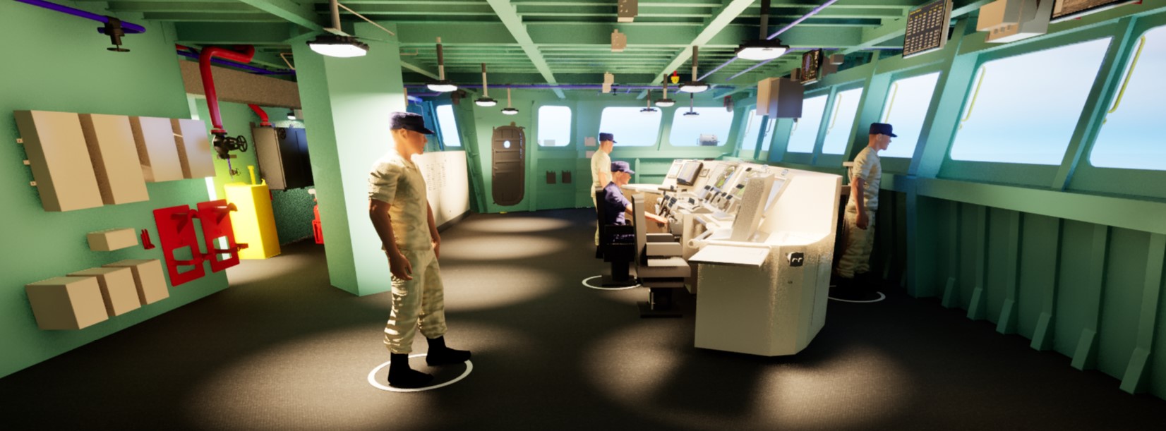 US Navy rendering of the starboard side of the Primary Bridge Console on the FFG 62 model.