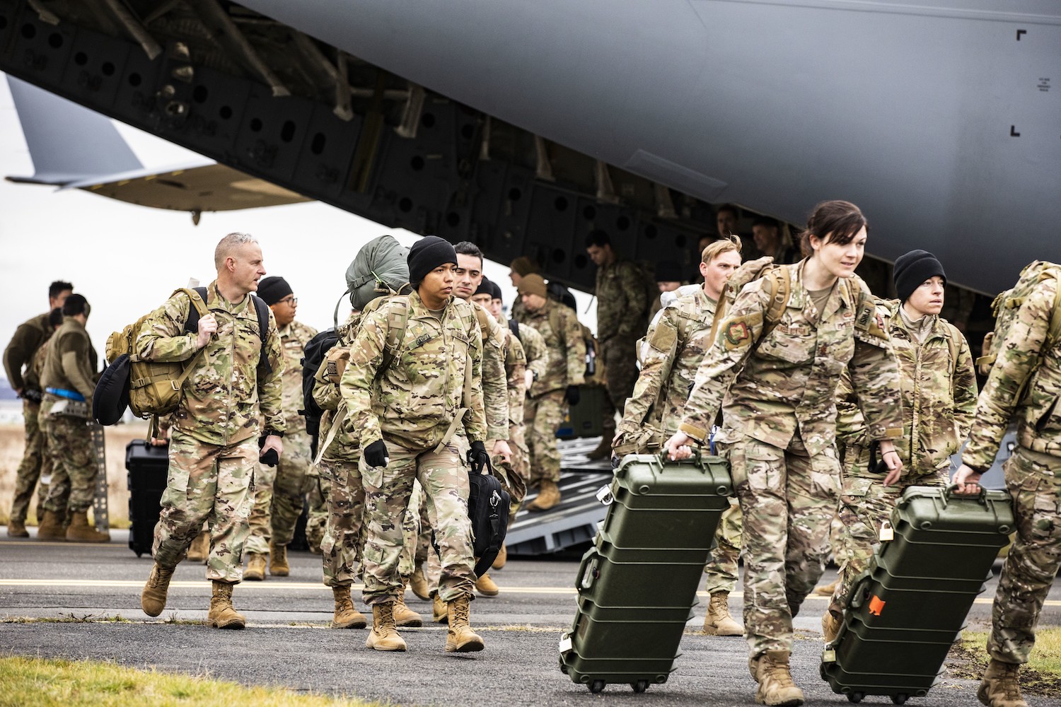 Soldiers arriving in Europe following the Pentagon’s 2022 announcement of additional forces moving from the United States to Europe in support of our NATO allies