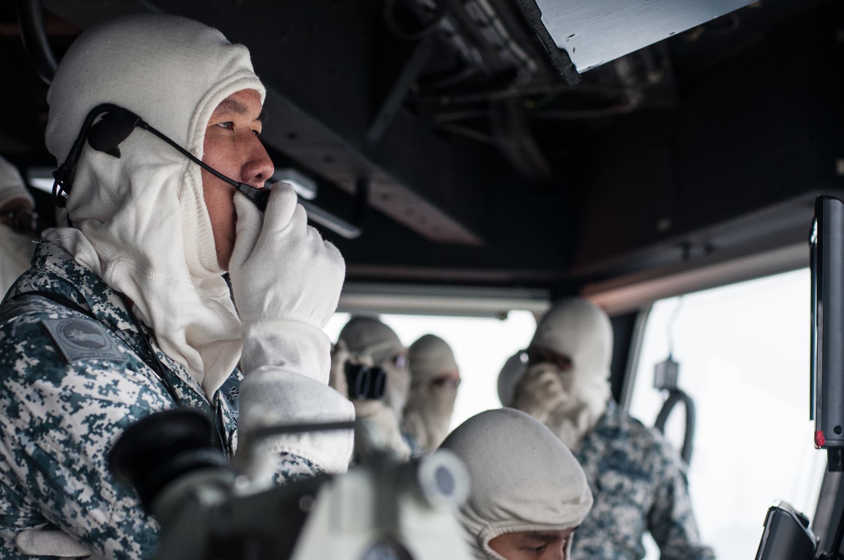 Singaporean soldier on communications at sea.