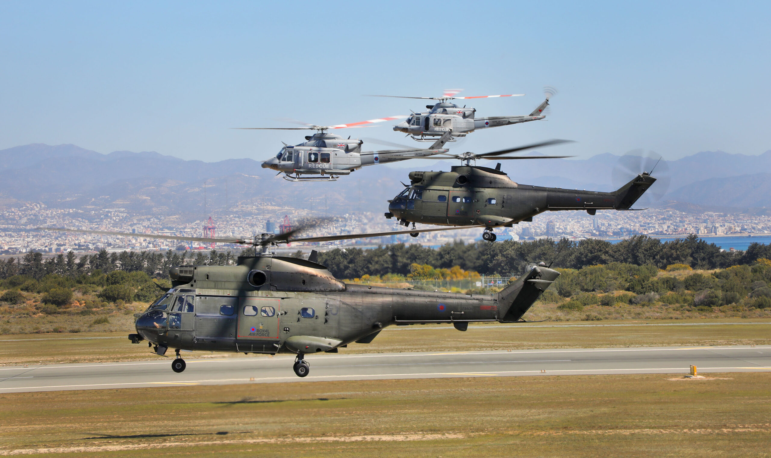 Images show the handover of 84 Squadron based at Royal Air Force Akrotiri in Cyprus. 84 Squadron is currently home to the Griffin HA2 who will be handing to the Puma HC2 on 31 March 2023. Since 2003, the Griffin has been an integral part of the capabilities for British Forces Cyprus performing not only as an Emergency Response and firefighting platform but also supporting joint UK/ Cyprus training and military exercises. They will conduct their last flight on Friday 31 Mar and will fly over RAF Akrotiri Station at 1210. The official transition of Puma Force in Cyprus took place with Chief of the Air Staff, Sir Mike Wigston and Commander British Forces Air Vice Marshal Peter Squires, in attendance. The flying formation, led by the Griffin will include the newly tasked Puma helicopters that arrived from RAF Benson in February. The Puma team will take over the capabilities from the Griffin from 1 April 2023.