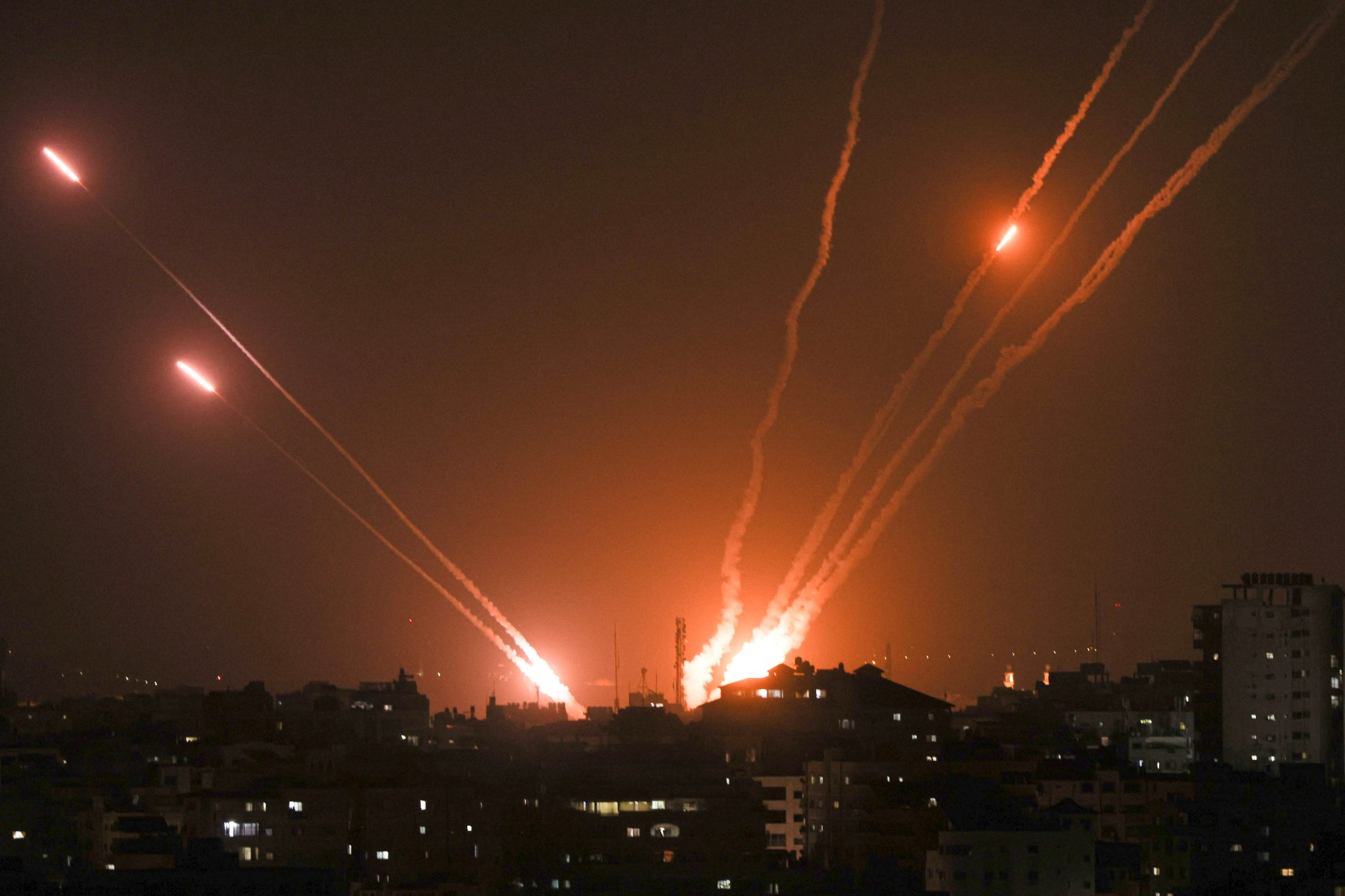 Rockets are fired from Gaza City towards Israel