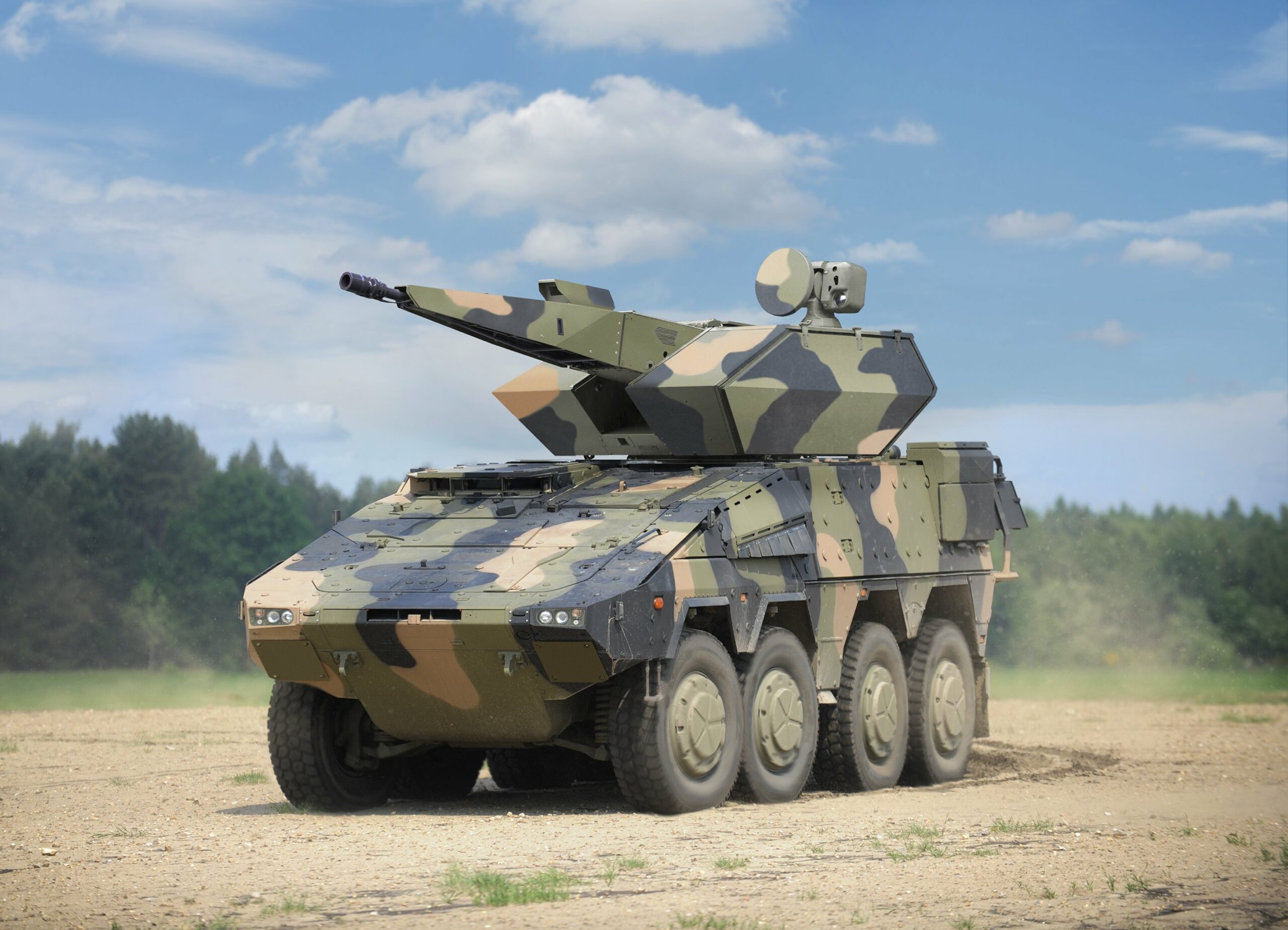 Skyranger turret mounted on Boxer armored fighting vehicle.