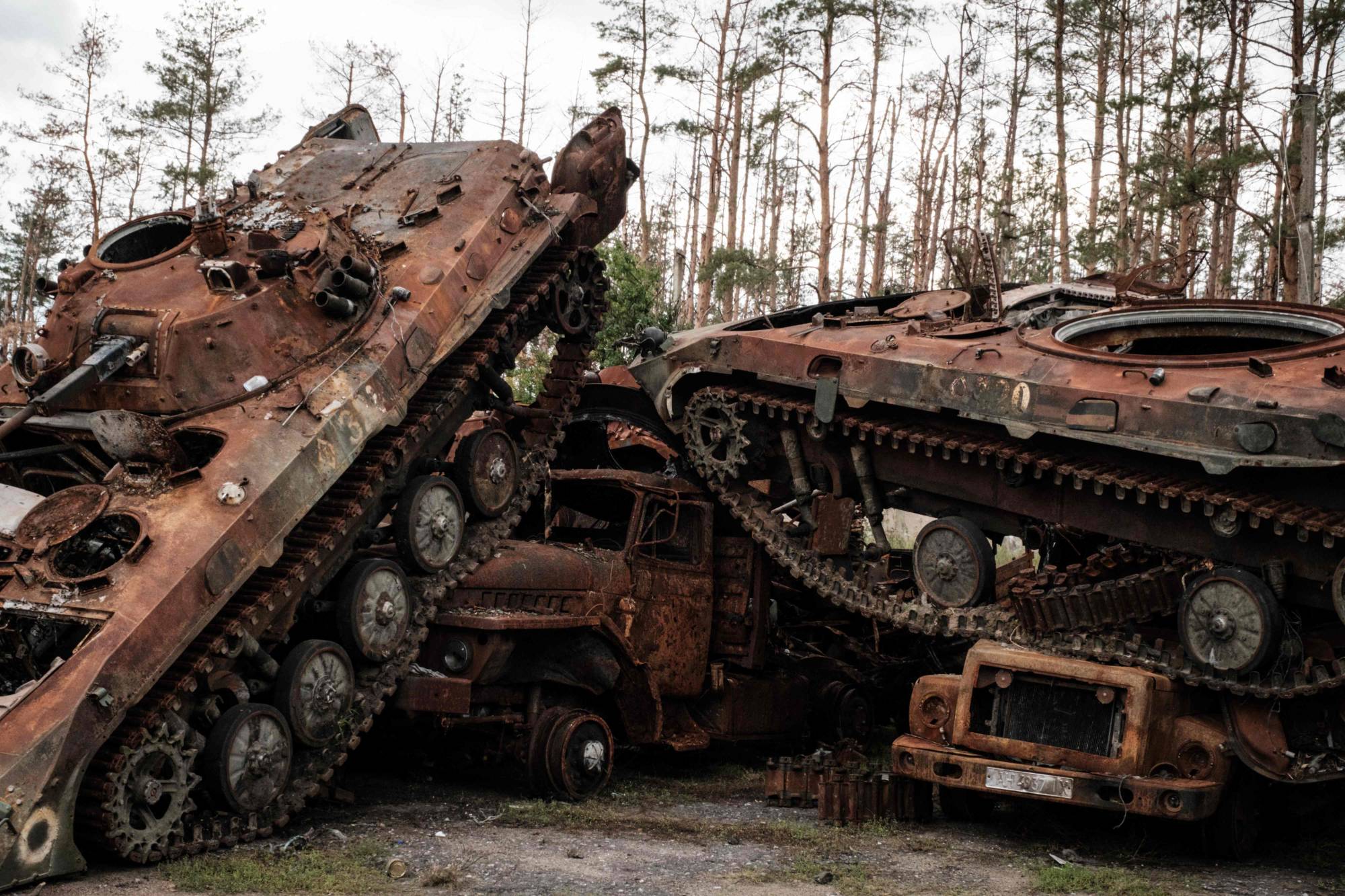 Destroyed Russian armored vehicles