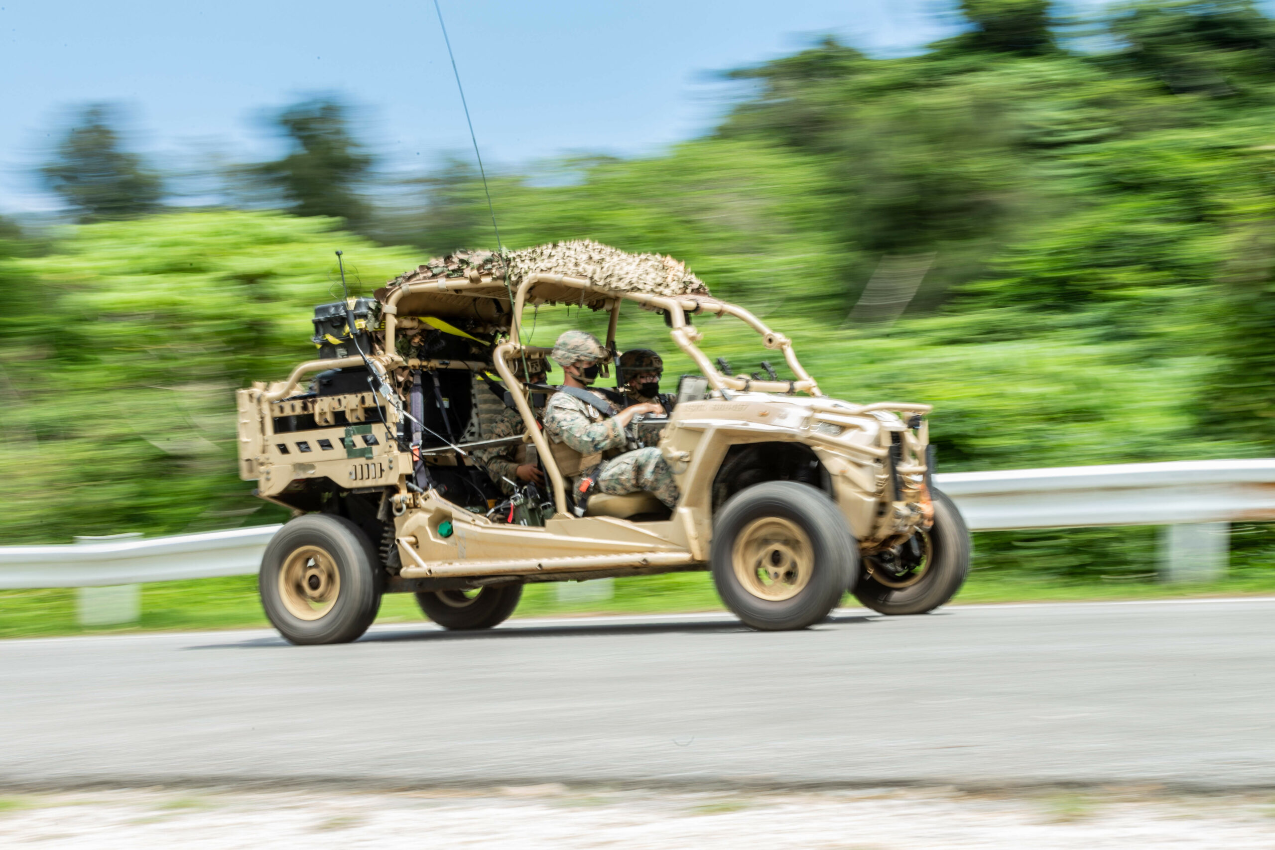 U.S. Marines with the 31st Marine Expeditionary Unit Command element (MEU), operate an ultra-light tactical vehicle to the next communication exercise target point on Camp Hansen, Okinawa, Japan, May 11, 2021. Marines with the 31st MEU conduct communication exercises to validate training readiness and refine inter major subordinate elements communication control. The 31st MEU, the Marine Corps’ only continuously forward-deployed MEU, provides a flexible and lethal force ready to perform a wide range of military operations as the premier crisis response force in the Indo-Pacific region. (U.S. Marine Corps photo by Lance Cpl. Grace Gerlach)