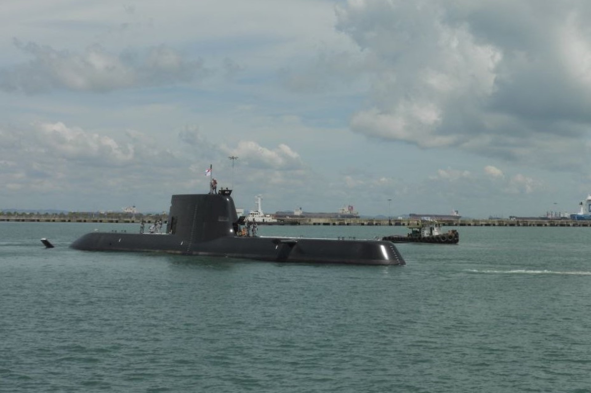 Impeccable sailing into RSS Singapura – Changi Naval Base.