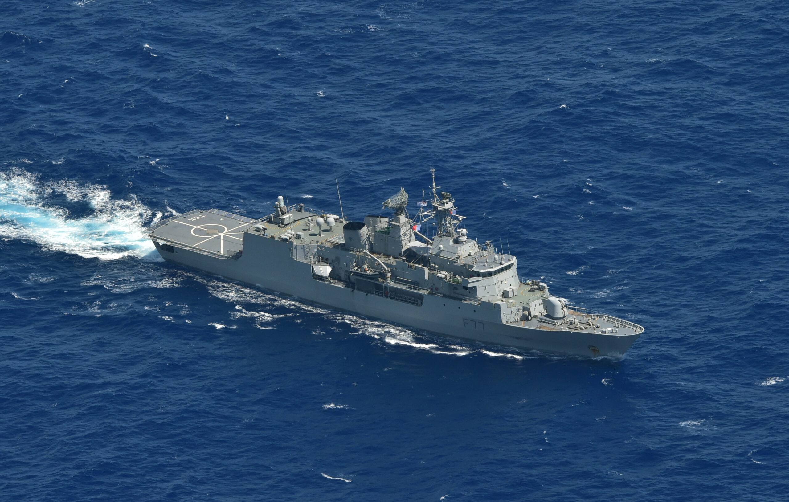 PACIFIC OCEAN (JULY 17, 2016) Her Majesty's New Zealand Ship Te Kaha (F77) sails during Rim of the Pacific 2016. Twenty-six nations, more than 40 ships and submarines, more than 200 aircraft and 25,000 personnel are participating in RIMPAC from June 30 to Aug. 4, in and around the Hawaiian Islands and Southern California. The world's largest international maritime exercise, RIMPAC provides a unique training opportunity that helps participants foster and sustain the cooperative relationships that are critical to ensuring the safety of sea lanes and security on the world's oceans. RIMPAC 2016 is the 25th exercise in the series that began in 1971. (Royal New Zealand Navy Photo by Petty Officer Chris Weissenborn).