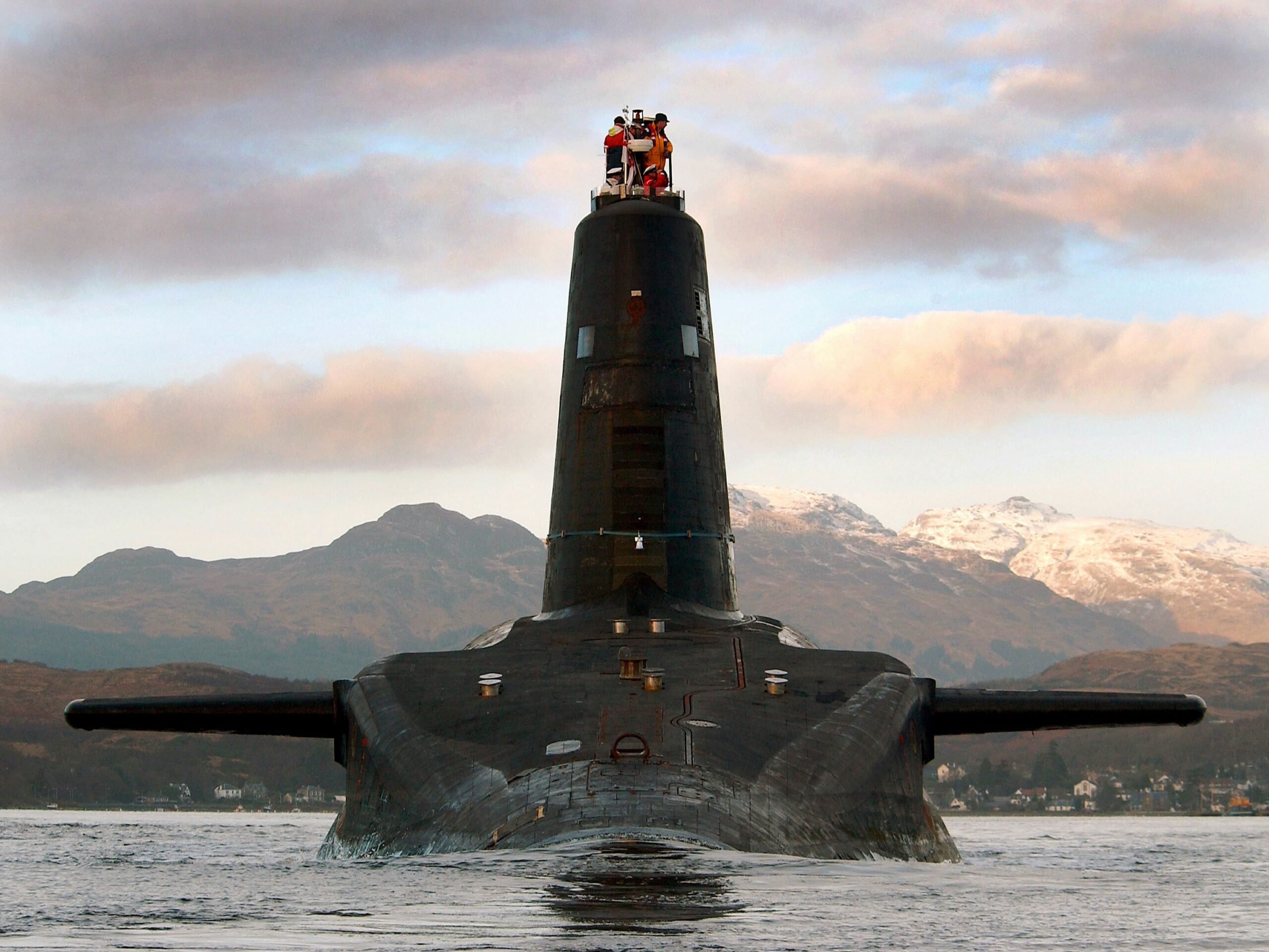 HMS Victorious, one of the Royal Navy's four strategic missile submarines. Departs HM Naval Base Clyde, Faslane, for a major refit at Devonport.