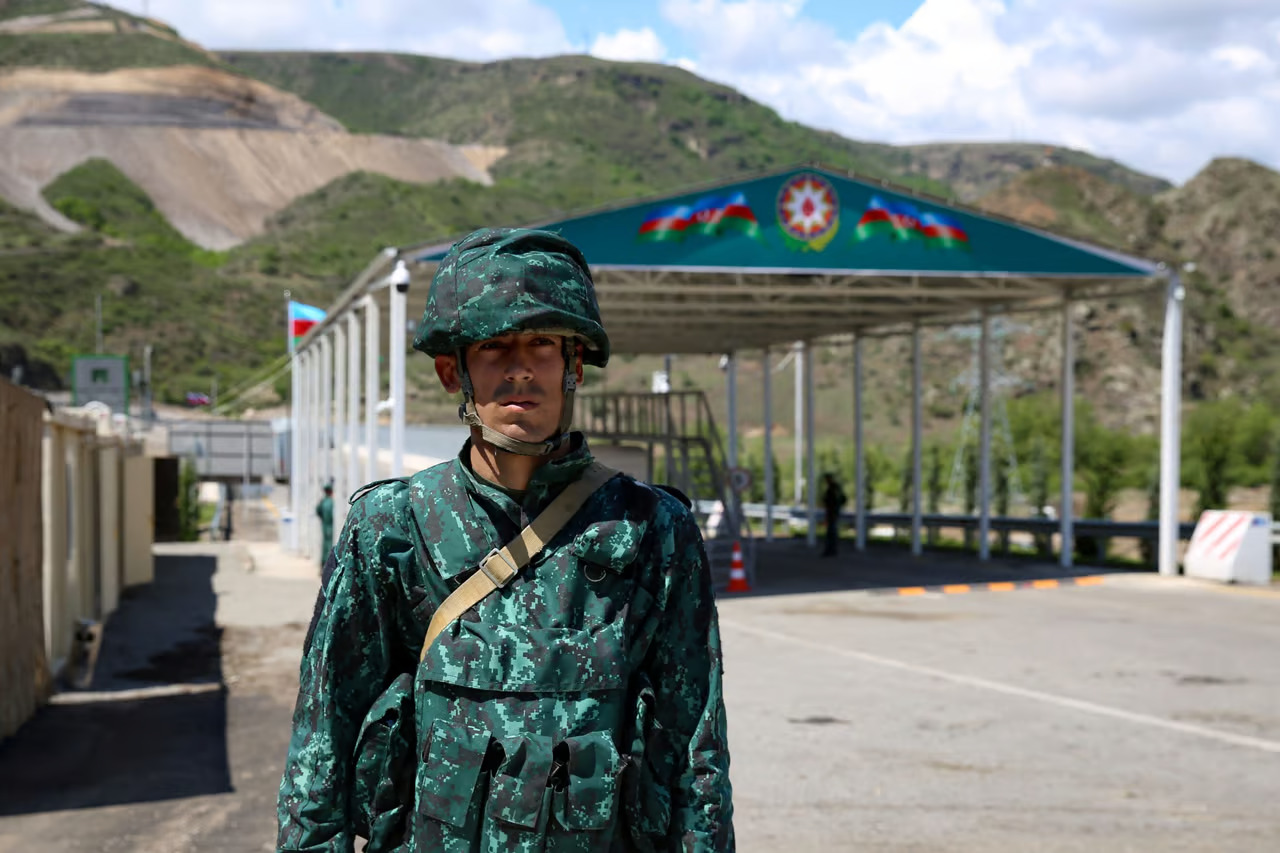 An Azerbaijani checkpoint at the entry of the Lachin corridor