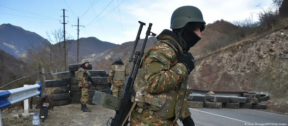 Armenia soldiers stand guard at checkpoint