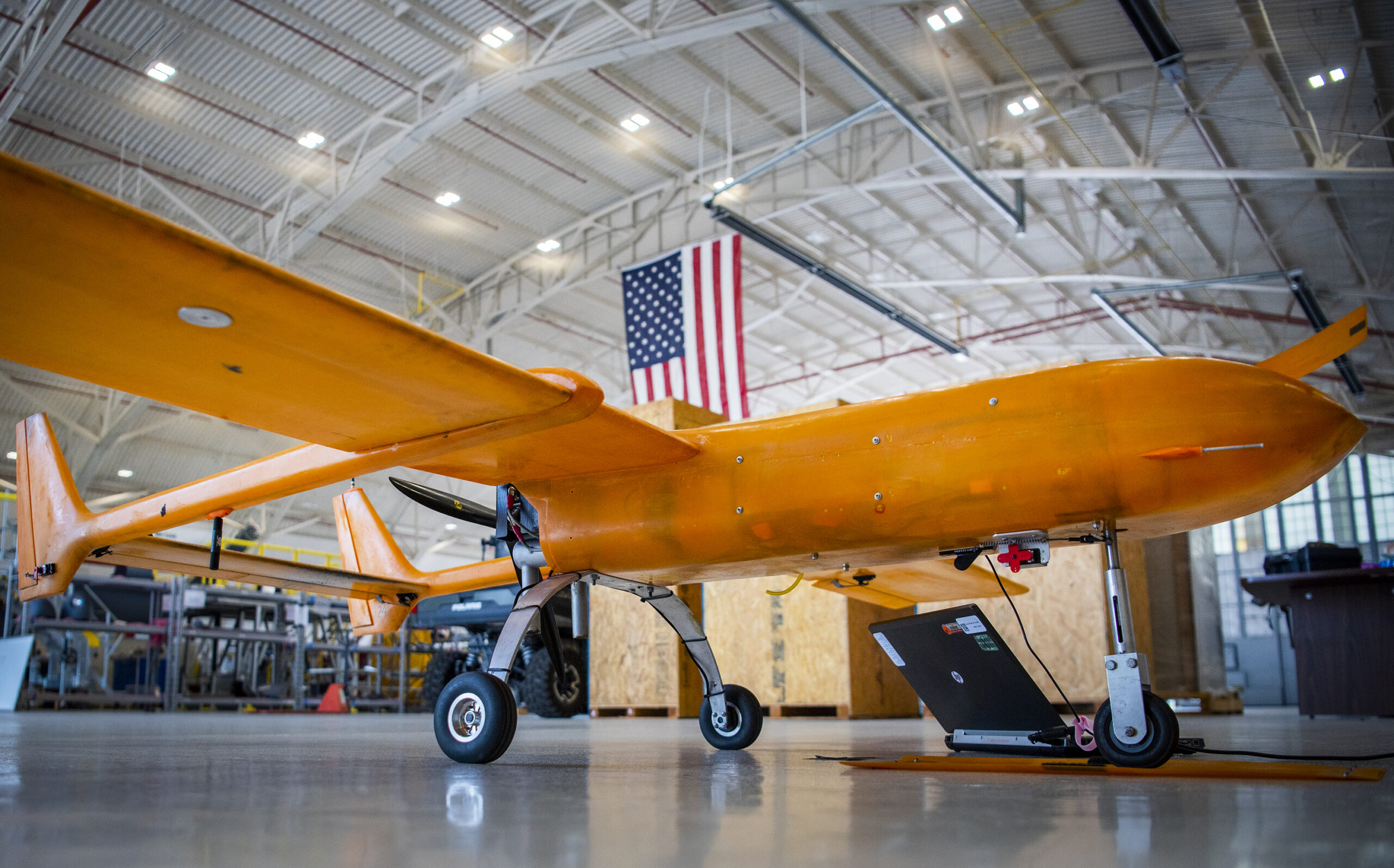 The Osprey MKIII waits for its first autonomous flight July 20 at Eglin Air Force Base, Fla. The unmanned aerial system’s first flight demonstrated flight safeguards are in place and working while the aircraft is in autonomous flight. (U.S. Air Force photo/Jaime Bishopp)