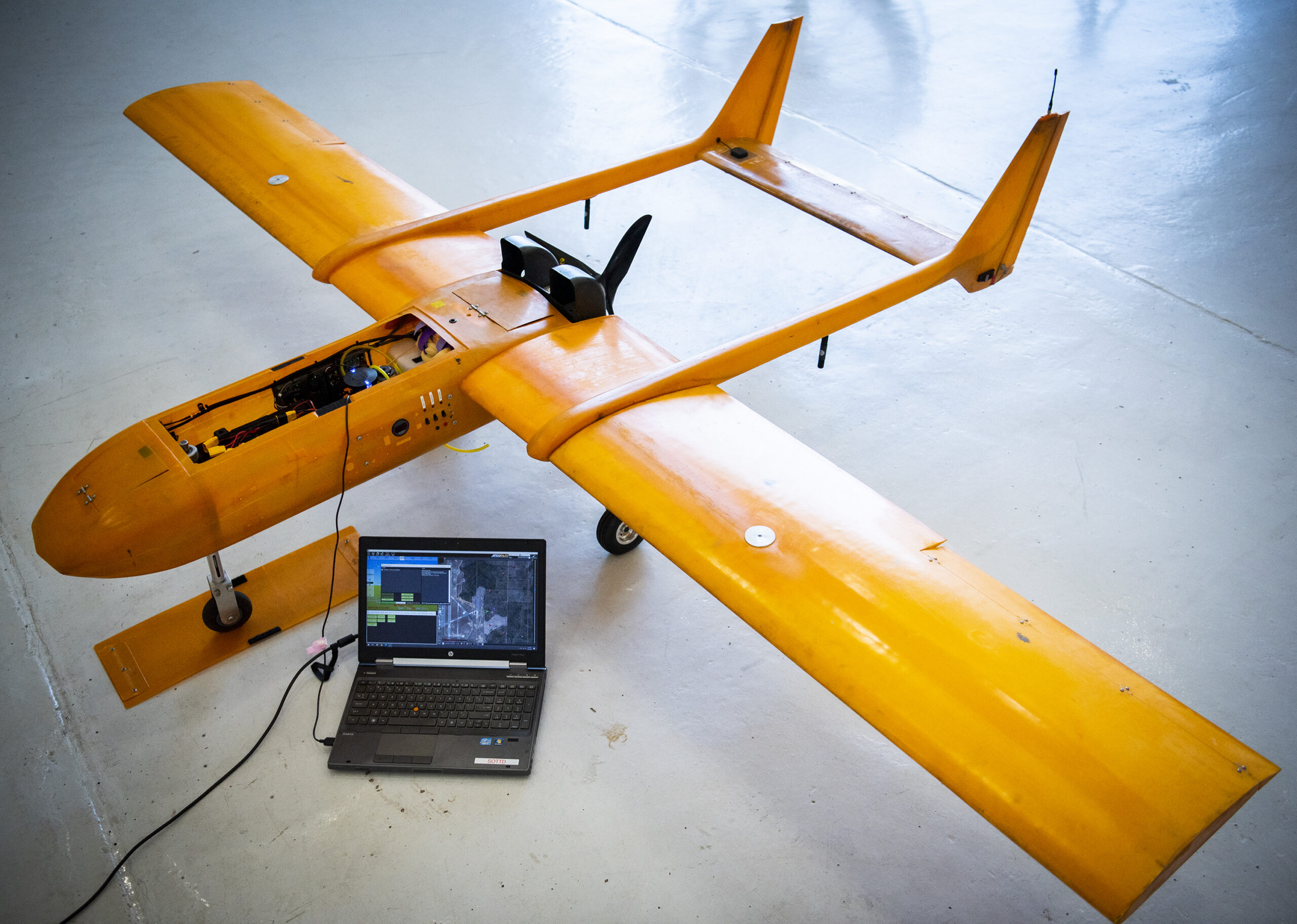 The Osprey MKIII waits for its first autonomous flight July 20 at Eglin Air Force Base, Fla. The unmanned aerial system’s first flight demonstrated flight safeguards are in place and working while the aircraft is in autonomous flight. (U.S. Air Force photo/Jaime Bishopp)