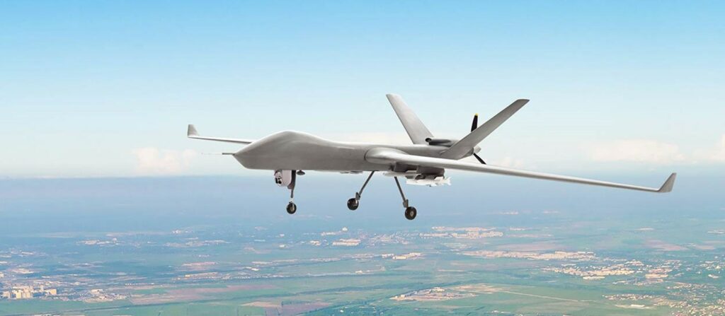 A rendering of drone equipped with Leonardo DRS' STAG-5 gimbal