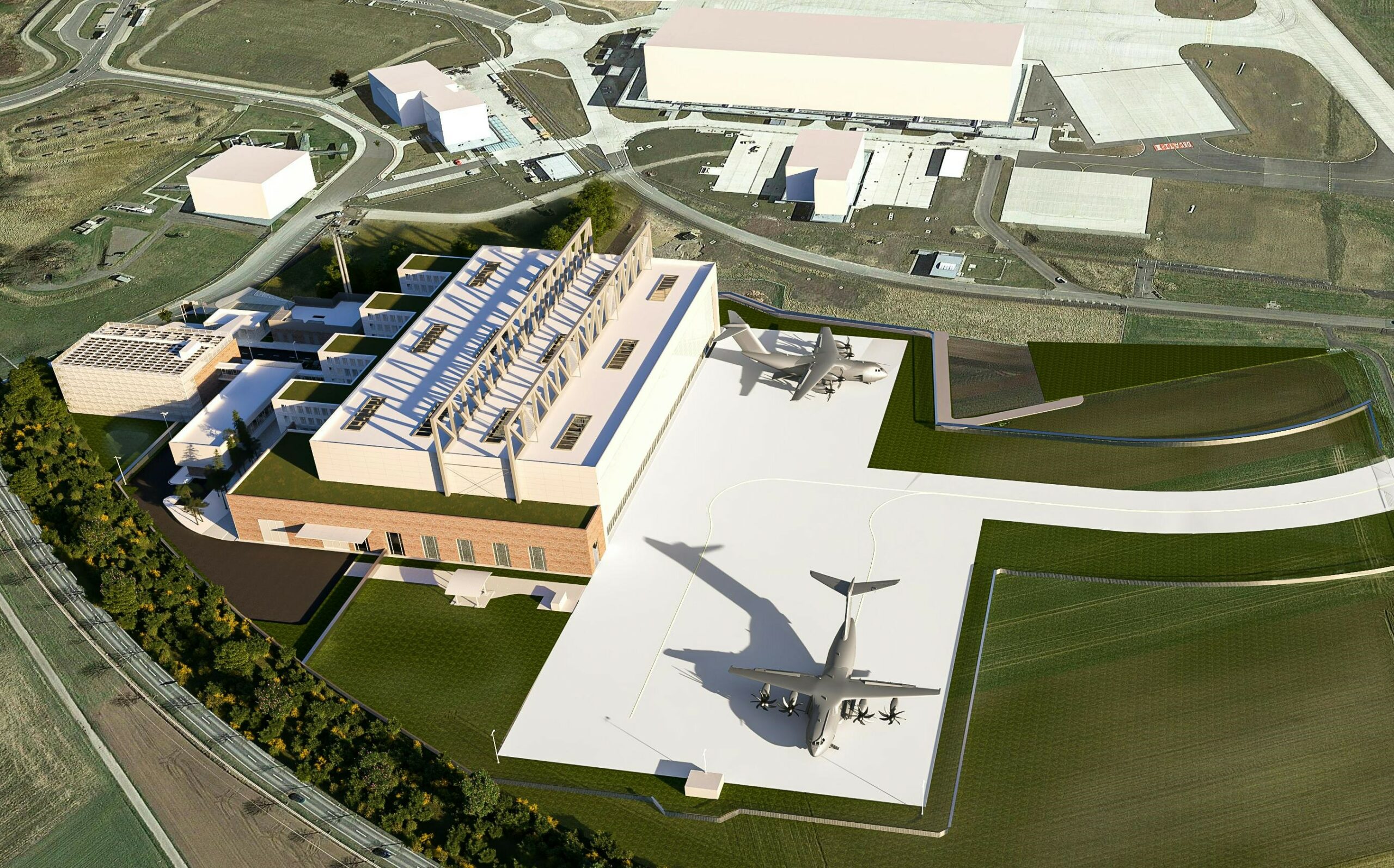 3D Rendering of German Air Force's future A400M Maintenance Center in Wunstorf Air Base.
