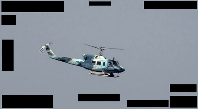 231006-N-NO146-1003 STRAIT OF HORMUZ (Oct. 6, 2023) An undated still image released on Oct. 6 from video taken by an Arabian Fox MAST-13 unmanned surface vessel of an Iranian Navy AB-212 helicopter in the Strait of Hormuz. U.S. 5th Fleet forces recently conducted an operation integrating unmanned platforms with traditionally crewed ships and aircraft to conduct enhanced maritime security operations in the waters surrounding the Arabian Peninsula. Seven task forces falling under U.S. 5th Fleet integrated 12 different unmanned platforms with manned ships for “manned-unmanned teaming” operations tracking Iranian Navy and Islamic Revolutionary Guard Corps Navy (IRGCN) ships and small boats over several days during routine patrols in and around the Strait of Hormuz. (U.S. Navy photo)