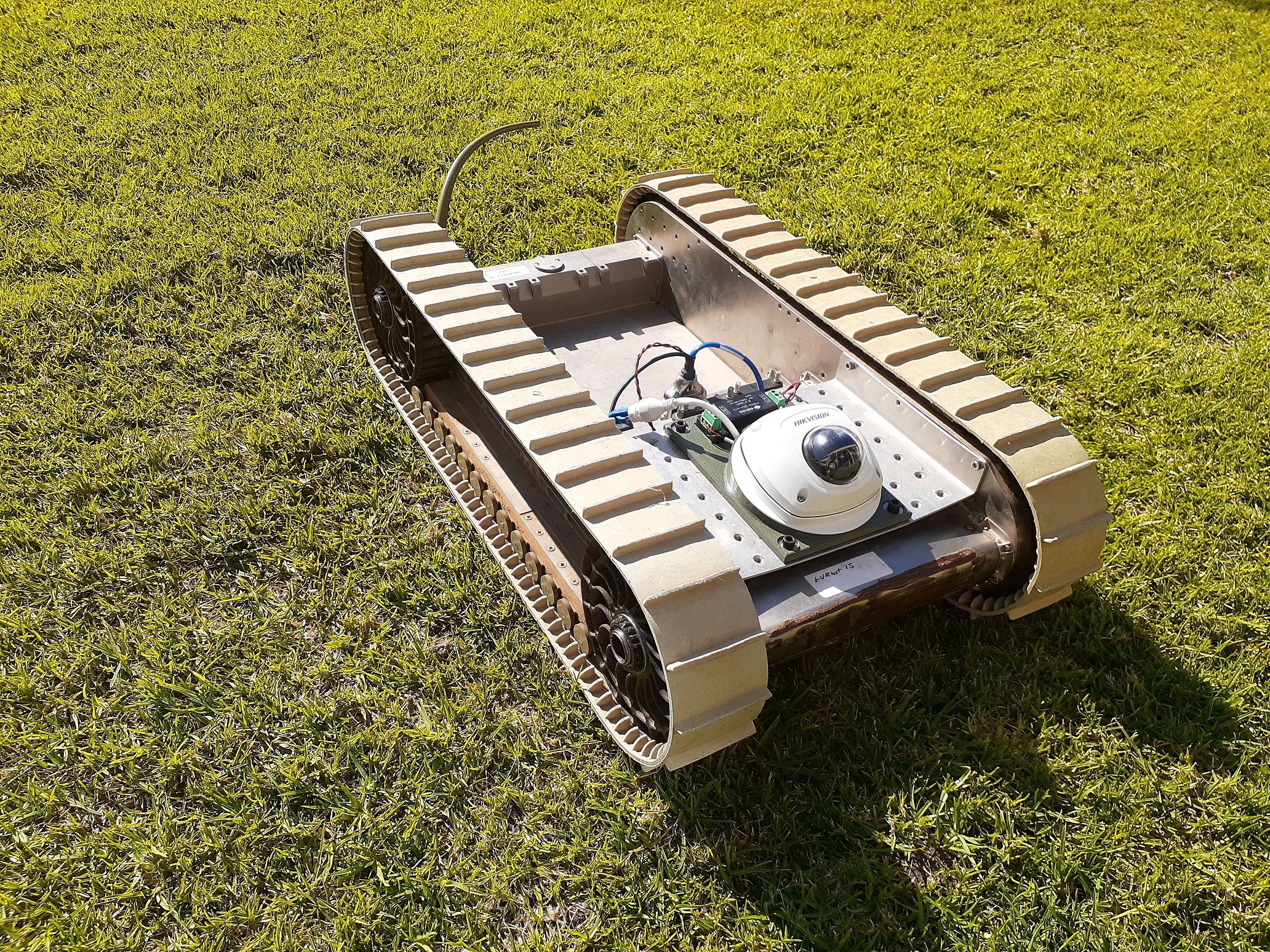 A US Army unmanned ground vehicle replica with cybersecurity algorithm.