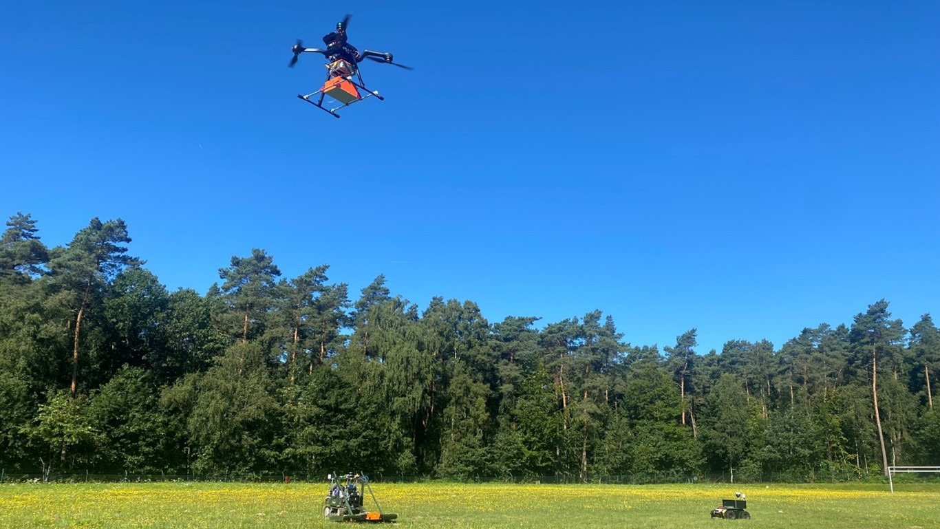 Demonstration of aerial and ground drones for explosives detection in Belgium.