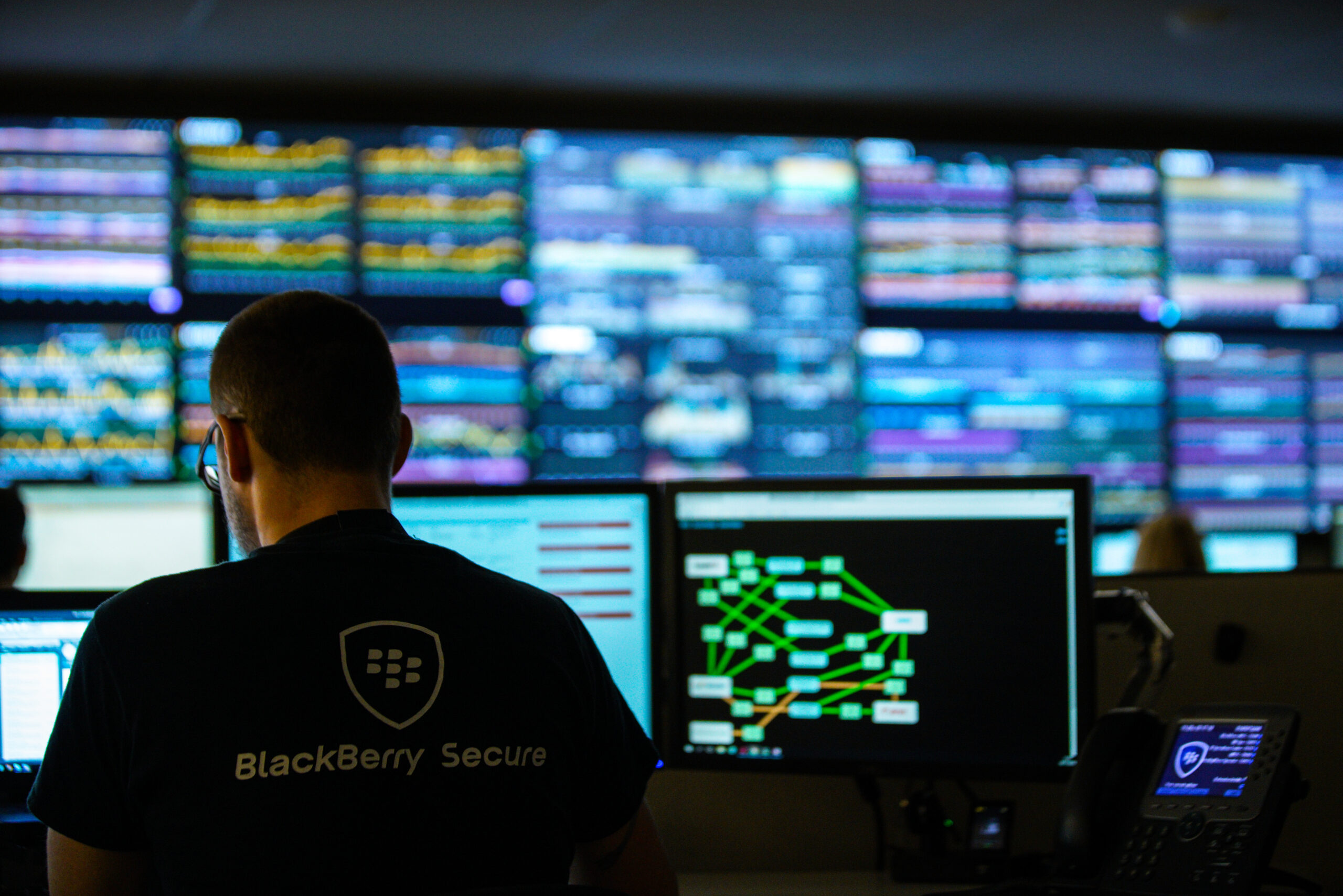 A photo from the BlackBerry Network Operations Center in Waterloo, Canada.
