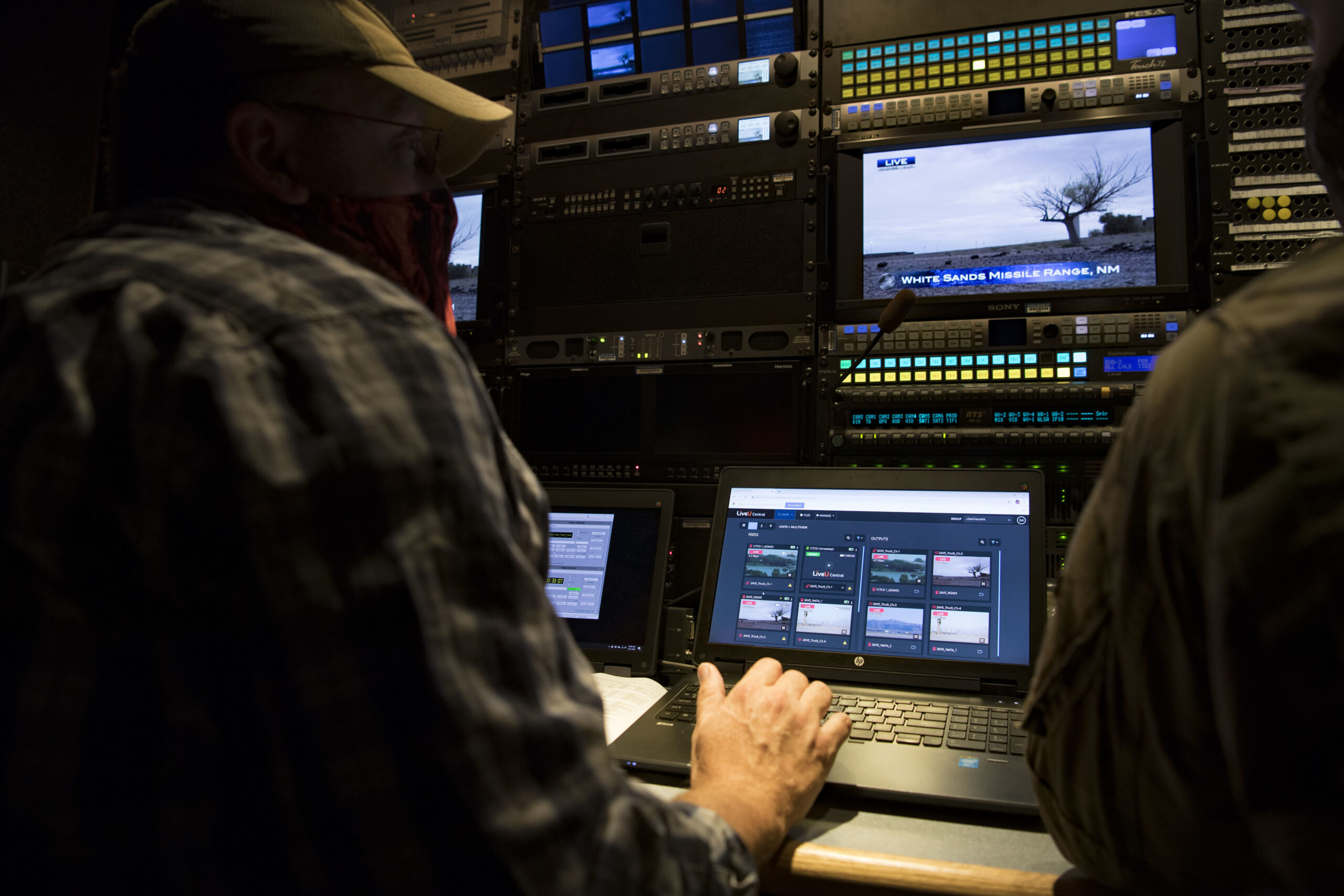 Jason Davis, a cyber technician from the 2nd Audiovisual Squadron, monitors live feed inside a production truck in Support of the Advanced Battle Management System (ABMS) Onramp 2, Aug. 31, 2020 at Joint Base Andrews, Maryland.The Advanced Battle Management System (ABMS) is an interconnected battle network - the digital architecture or foundation - which collects, processes and shares data relevant to warfighters in order to make better decisions faster in the kill chain. In order to achieve all-domain superiority, it requires that individual military activities not simply be de-conflicted, but rather integrated – activities in one domain must enhance the effectiveness of those in another domain. (U.S. Air Force photo by Senior Airman Daniel Hernandez)