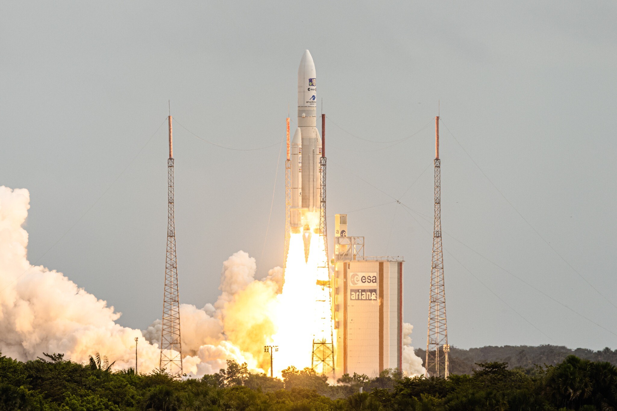 Arianespace's Ariane 5 rocket lifting off from its launchpad, at the Guiana Space Center in Kourou, French Guiana