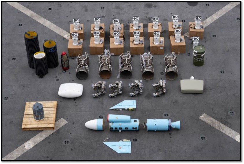 Iranian-made missile parts en route to Houthi rebels from a boat in the Arabian Sea