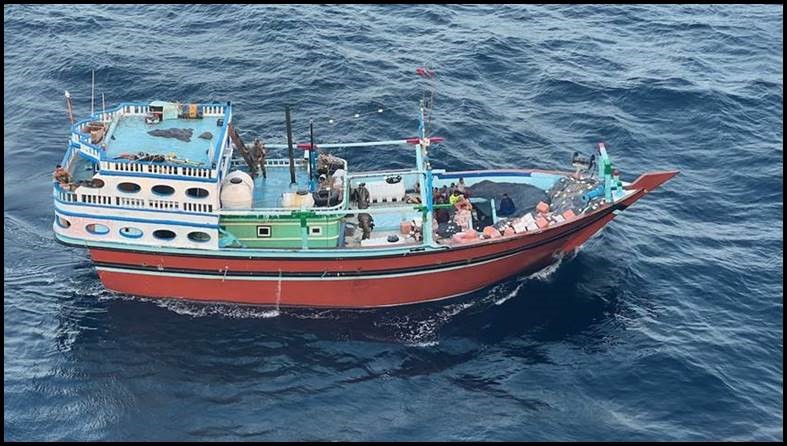 An image released by the US military shows what it says is a vessel carrying Iranian-made weapons bound for Yemen's Houthi rebels