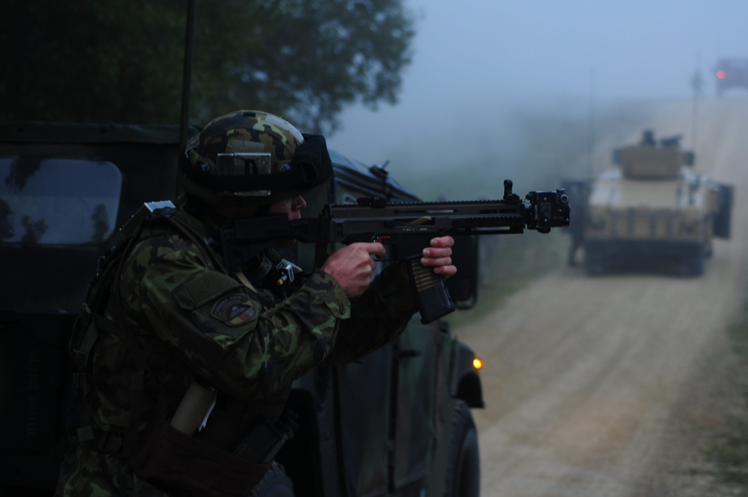 A Czech soldier from 1st Czech Military Advisory Team fires his Bren 805 rifle during a MAT and police advisory team training exercise at the Joint Multinational Readiness Center in Hohenfels, Germany, Sept. 18, 2012. This exercise is designed to replicate the Afghanistan operational environment in order to prepare MATs and PATs for counterinsurgency operations with the ability to train, advise and enable the Afghanistan National Army and the Afghanistan National Police.