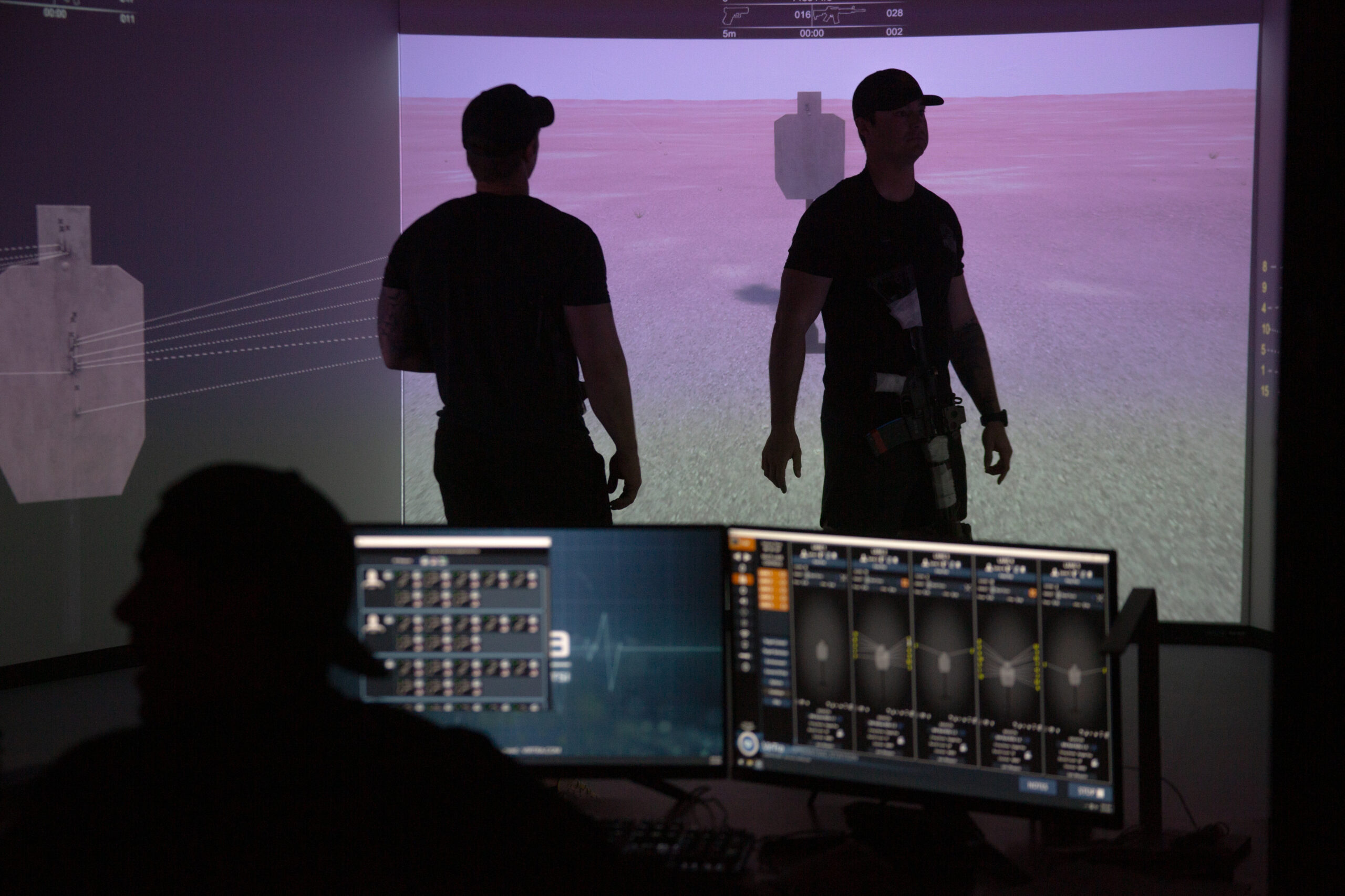 Green Berets with 10th Special Forces Group (Airborne) acclimate to the VirTra simulator before starting an iteration of training on Fort Carson, Colorado, Feb. 2, 2024. The VirTra simulator features technology that can present different scenarios to its users which helps sharpen shooting skills and is a way of receiving realistic training. The Green Berets practice firing different weapon systems in the VirTra simulator before completing an actual shooting scenario. (U.S. Army photo by Sgt. David Cordova)