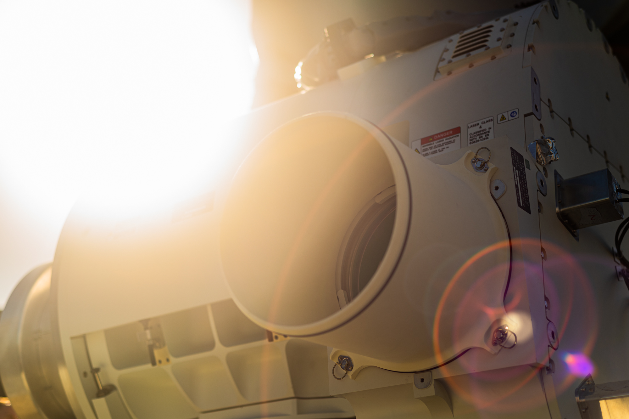 Image of the 'DragonFire' Laser Directed Energy Weapon (LDEW), seen here undergoing trials at DSTL's (Defence Science and Technology Laboratory) range at Porton Down in Salisbury, UK.