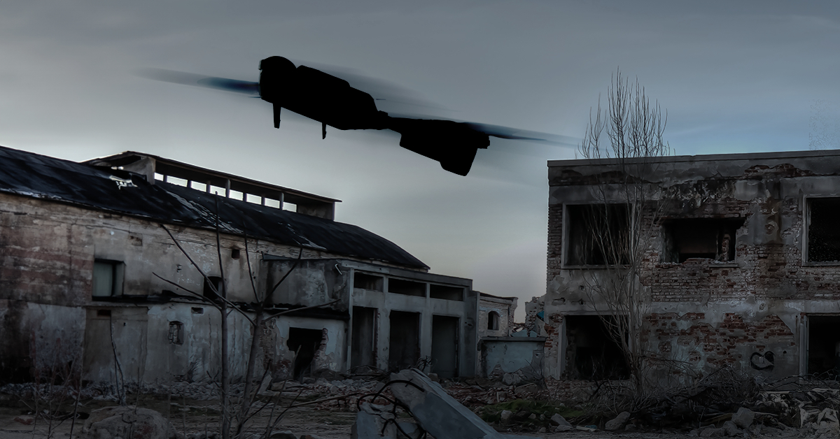 A loitering munition fired in an urban environment