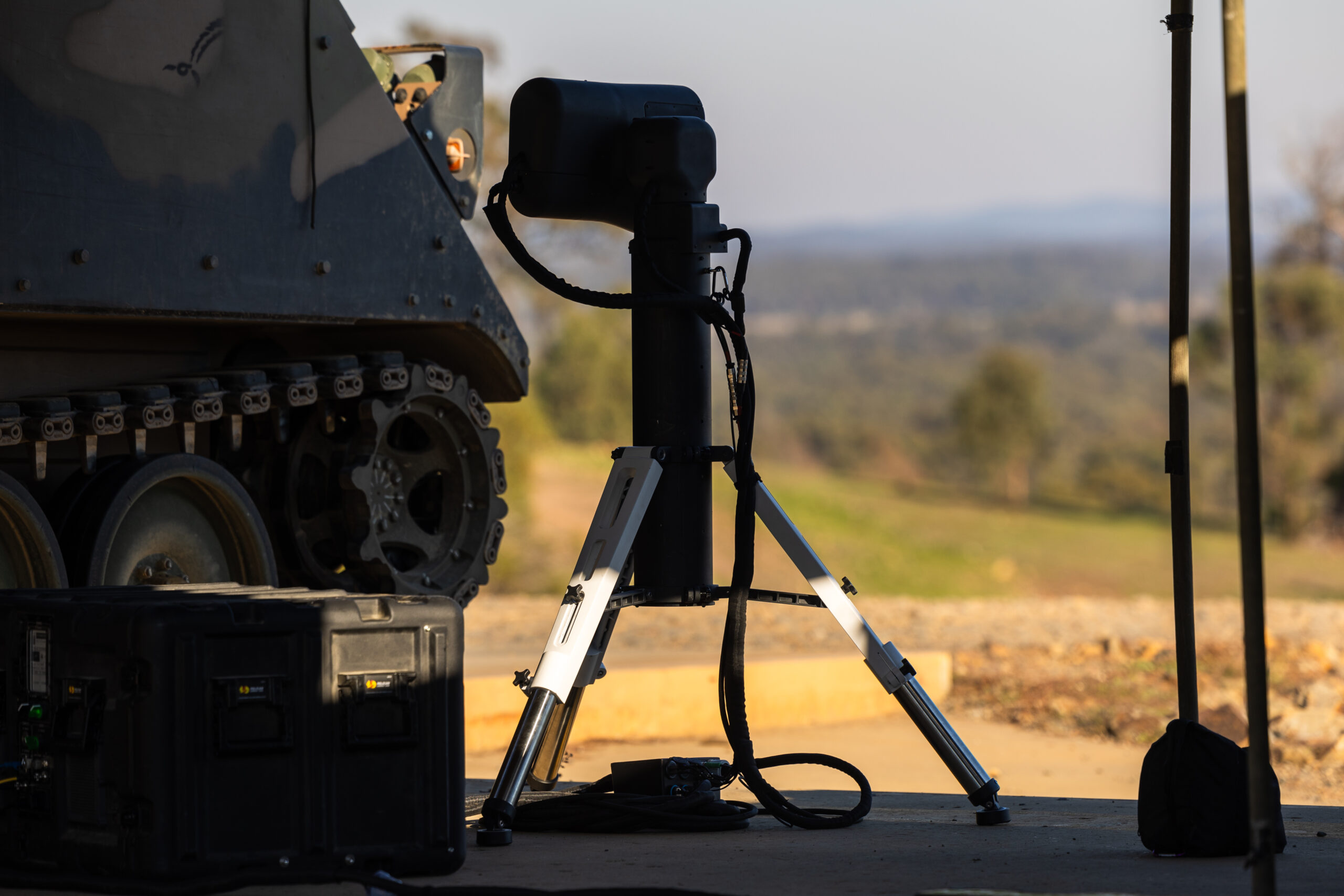 The AIM Defence Counter-UAS Directed Energy Weapons System during demonstration at the Puckapunyal Military Area, Victoria. *** Local Caption *** The AIM Defence Counter-UAS Directed Energy Weapons System live-fire demonstration is the final stage of a joint RICO/Jericho investment spanning over five years. AIM Defence design, build, test, and manufacture high-powered laser solutions. The demonstration took place in Puckapunyal, Victoria on 27-31 May 2024 and showcased the Fractl Portable High Energy Laser and how it can be used by the Australian Army.