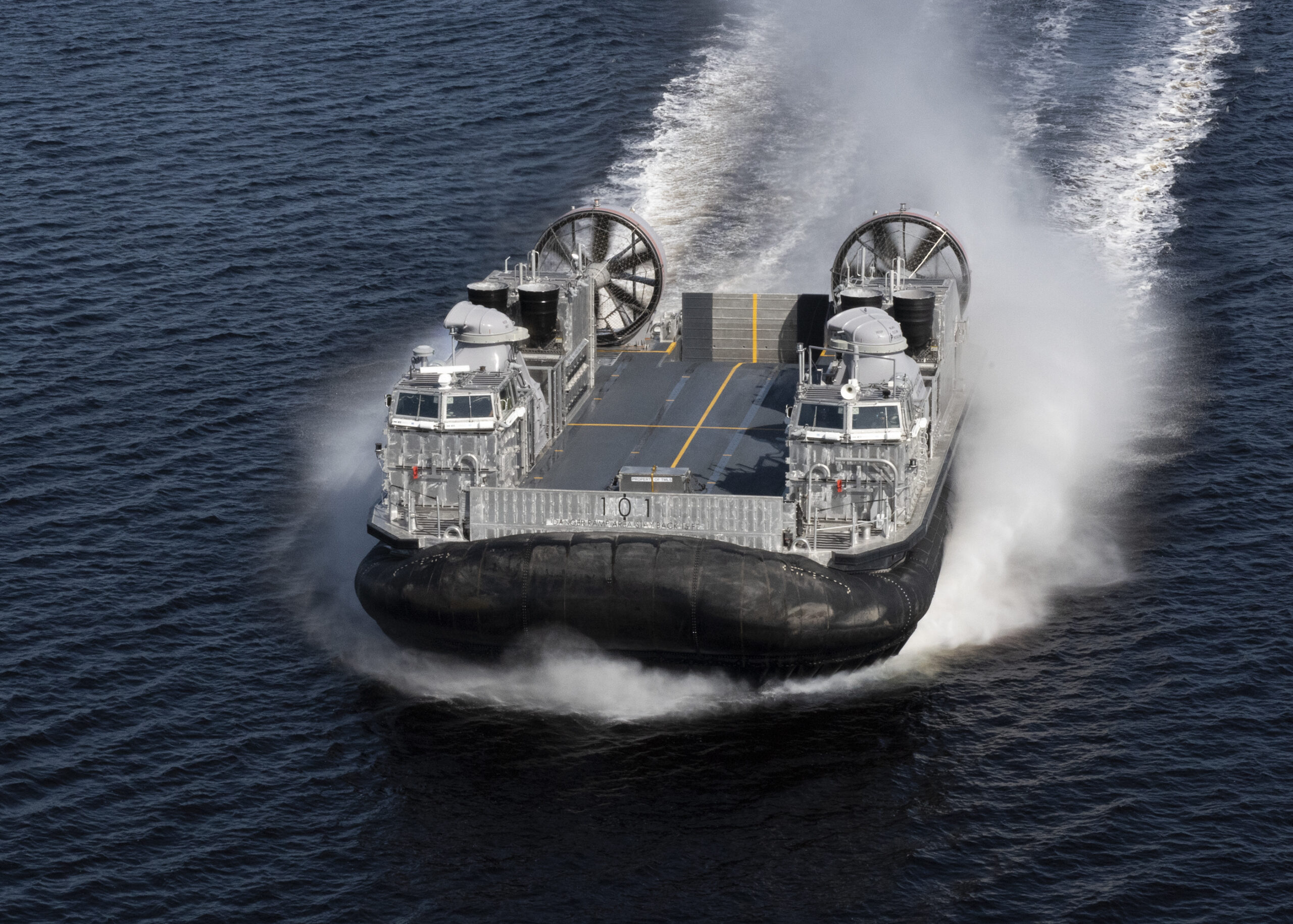 The Navy's newest Landing Craft Air Cushion (LCAC) hovercraft arrived at Naval Surface Warfare Center Panama City (NSWC PCD) September 2nd 2020. The two craft, LCAC 100 and LCAC 101, were escorted by NSWC PCD's research, development, test and evaluation craft, LCAC 91. This effort is part of the Navy's Ship to Shore Connector Program which calls for the procurement of 72 craft with a separate craft serving as a test and training craft.