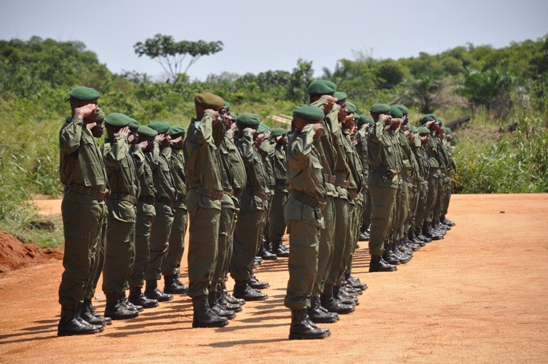 Democratic Republic of Congo soldiers stand in formation