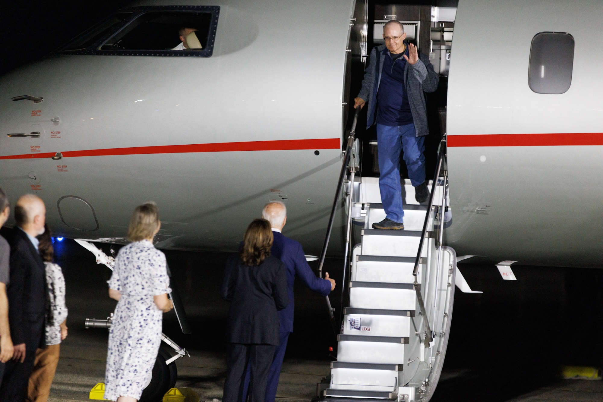 Former Marine Paul Whelan departs a plane at Joint Base Andrews in Maryland on August 1, 2024, after he was freed by Russia in a prisoner exchange deal