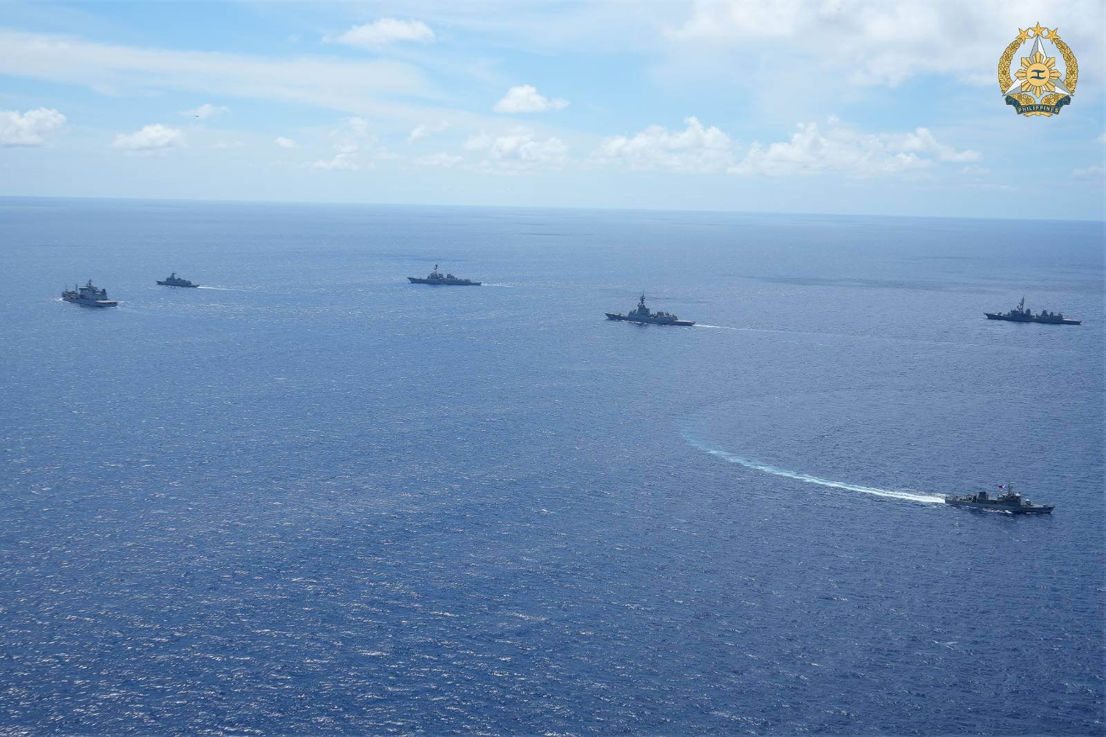 Defense forces of the Philippines, New Zealand, Japan, the United States, and Australia in the West Philippine Sea during their 4th multilateral maritime cooperative activity