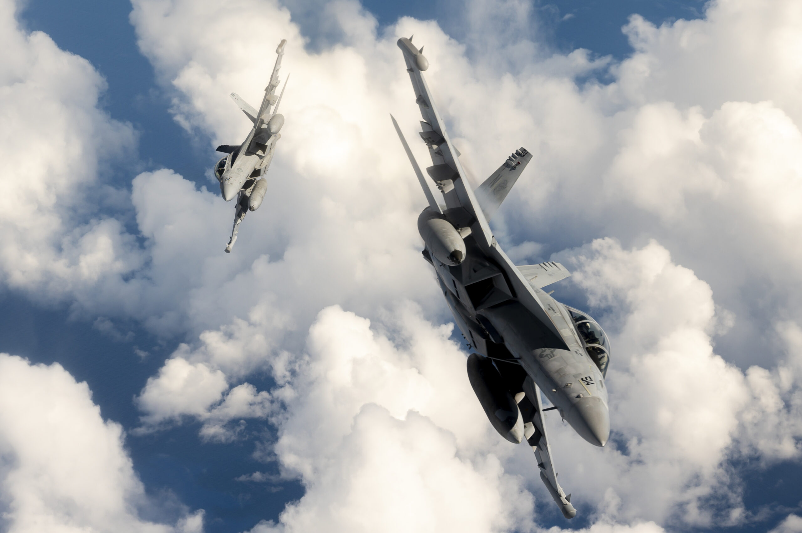 Two U.S. Navy EA-18G Growler aircraft attached to the Electronic Attack Squadron (VAQ) 138 