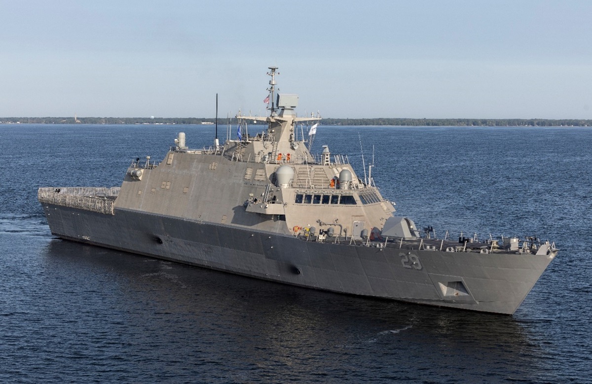 The future USS Beloit transits Lake Michigan during Acceptance Trials, August 21, 2024.